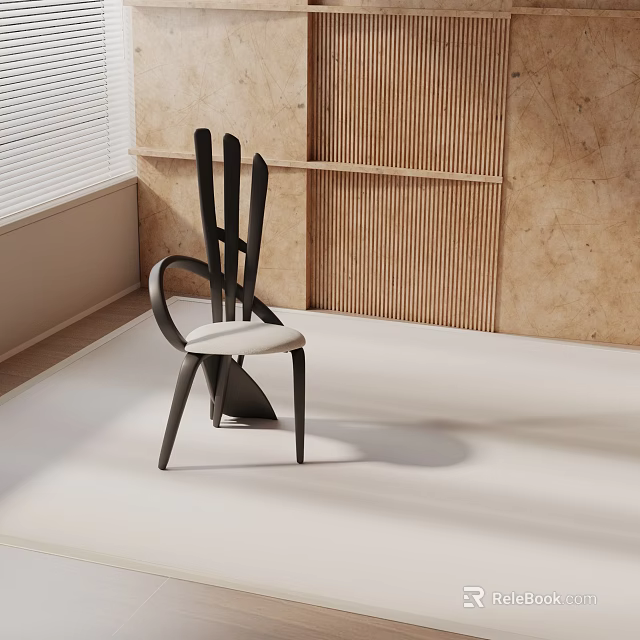 Modern Dining Chair With Black Frame And White Cushion In Minimalist Interior 3d model 