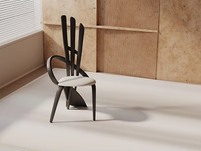 Modern Dining Chair With Black Frame And White Cushion In Minimalist Interior 3d model