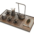 Elegant Traditional Tea Set with Wooden Tray Teapot Teacups and Tea Leaves