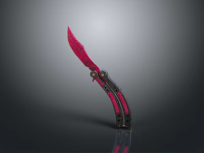 Modern Folding Knife With Red Blade Black Handle And Gold Decorative Accents 3d model