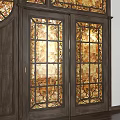 Vintage Stained Glass Wooden Doors With Intricate Patterns And Decorative Windows