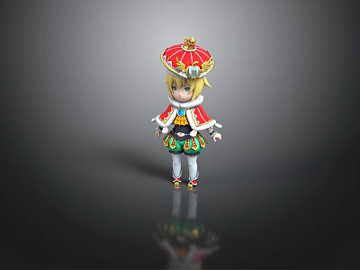 Cartoon Character With Golden Hair Red Hat And Traditional Costume 3d model
