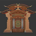 Traditional Chinese Architecture Archway Featuring Overhanging Eaves Intricate Carvings Golden Decorations And Wooden Structure