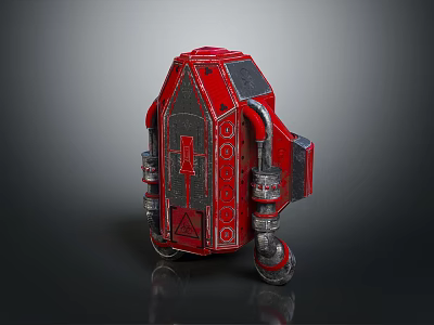 Red Metallic Mechanical Structure With Detailed Surface Patterns And Supportive Wheels 3d model