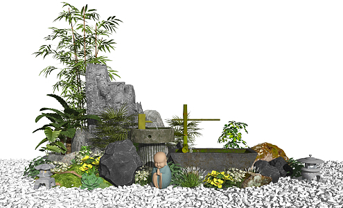 New Chinese style landscape sketch landscape sketch rockery stone waterscape dry landscape 3d model