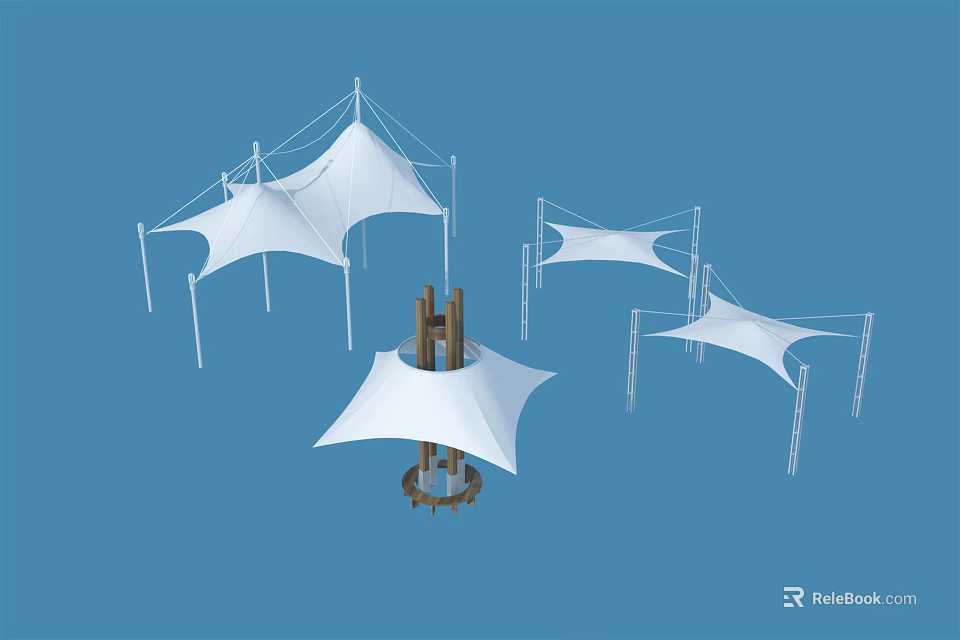 White Tensile Membrane Structures With Metal Frame Supports For Architectural Use 3d model 