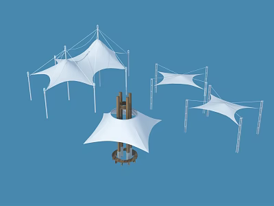 White Tensile Membrane Structures With Metal Frame Supports For Architectural Use 3d model