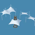 White Tensile Membrane Structures With Metal Frame Supports For Architectural Use 3d model