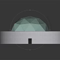 Cartoon Scene of Round White Building With Geometric Glass Dome And Interior Details