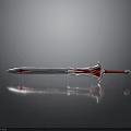 Silver Blade Red Hilt Decorative Sword On Black Background With Reflection 3d model