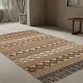 Square Woven Rug With Geometric Patterns And Fringed Edges For Modern Living Room Decor