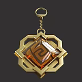 Golden Geometric Pendant With Red Gemstone And Decorative Chain 3d model
