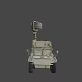 Beige Military Truck With Large Cargo Body And Multiple Rugged Wheels