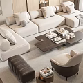 Modern Living Room Sofa Coffee Table Set With Armchairs Ottomans And Decorative Rug