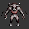 Red Horned Demon Creature Character With Glowing Skin And Dual Axes