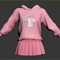 Soft Pink Hooded Sweatshirt With Unicorn Print And Matching Pleated Skirt