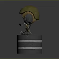 Yellow Safety Helmet with Headphones and Microphone on Metal Cylindrical Base