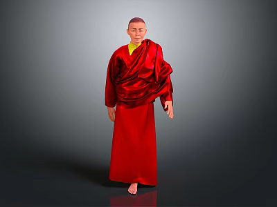 Game Movie Character Standing in Red Robe With Yellow Undergarment Bald Head on Gray Background 3d model