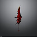 Red Spiked Bladed Weapon 3D Render With Cracked Surface And Sharp Edges