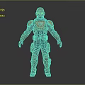 Orange And Blue Armored Sci Fi Warrior Character With Helmet And Goggles