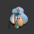 3D Illustration Of Cute Pink Snail With Blue Shell Near Blue Mailbox On Green Grass