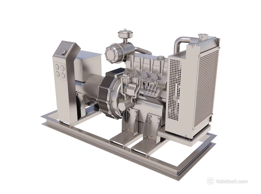 Industrial Generator Set Featuring Engine Radiator Control Panel And Metal Frame 3d model
