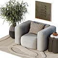 Light Gray Single Sofa With Patterned Pillow Side Table Vase Green Plants And Wall Art 3d model