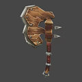 Rugged Wooden Battle Axe With Leather Handle Straps And Metal Spikes Weapon