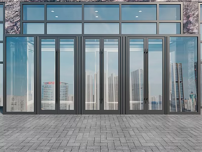 Modern Glass Bifold Doors With Black Metal Frame And Cityscape View 3d model
