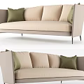 Modern Beige Sectional Sofa With Green Cushions And Metal Legs Minimalist Design