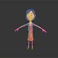3D Game Movie Character With Red Hair Pink Cardigan Orange Floral Dress And Pink Shoes