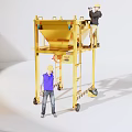 Yellow Industrial Machinery With Workers Inspecting And Operating On Site