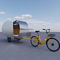 Yellow Bicycle With Open Silver Trailer And Modern Outdoor Functional Design