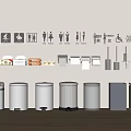Practical Bathroom Accessories With Gender Icons Including Trash Bins Tissue Boxes And Hooks