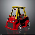 Red Children's Toy Car With Yellow Roof Black Wheels And White Headlights Design