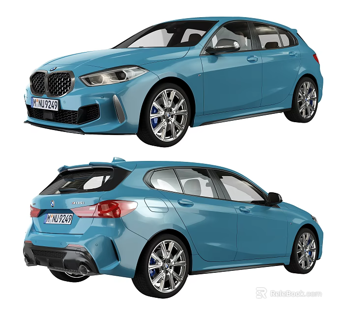Blue BMW Hatchback Sporty Exterior Design With Alloy Wheels And Aerodynamic Features 3d model 