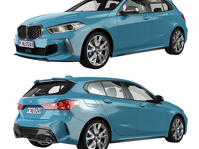 Blue BMW Hatchback Sporty Exterior Design With Alloy Wheels And Aerodynamic Features 3d model