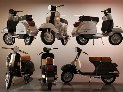 Vintage Retro Motorcycles With Classic Design And Brown Seats In Multiple Angles 3d model