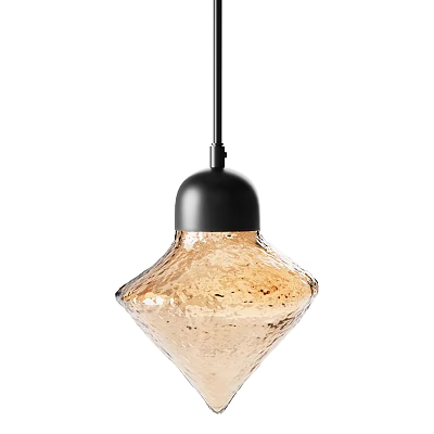Modern Pendant Light With Black Top And Textured Amber Glass Shade Design 3d model