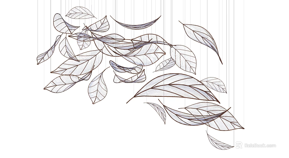 Modern Linear Leaf Shaped Chandelier With Hanging Delicate Leaves Design 3d model 