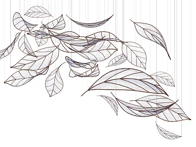 Modern Linear Leaf Shaped Chandelier With Hanging Delicate Leaves Design 3d model