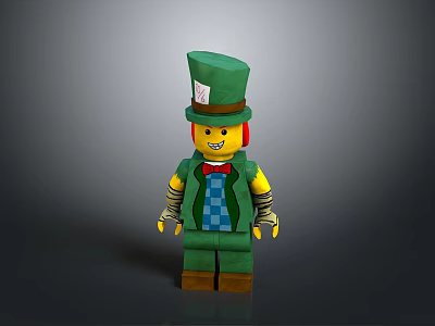 Colorful Lego Minifigure With Green Tall Hat Blue Checkered Vest And Red Bow Tie 3d model
