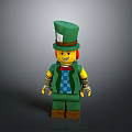Colorful Lego Minifigure With Green Tall Hat Blue Checkered Vest And Red Bow Tie