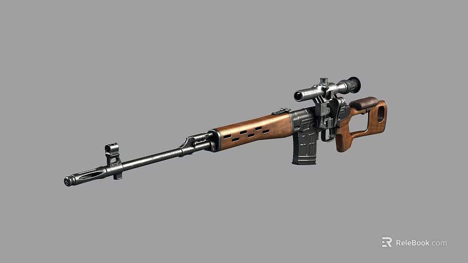 Tactical Rifle With Mounted Scope Wooden Stock And Metal Barrel Features 3d model 