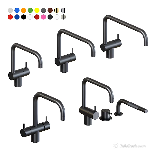 Modern Black Kitchen Faucets With Different Design Styles And Single Handle Options 3d model