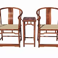 Traditional Wooden Leisure Chairs With Curved Backrest Armrests And Matching Side Table