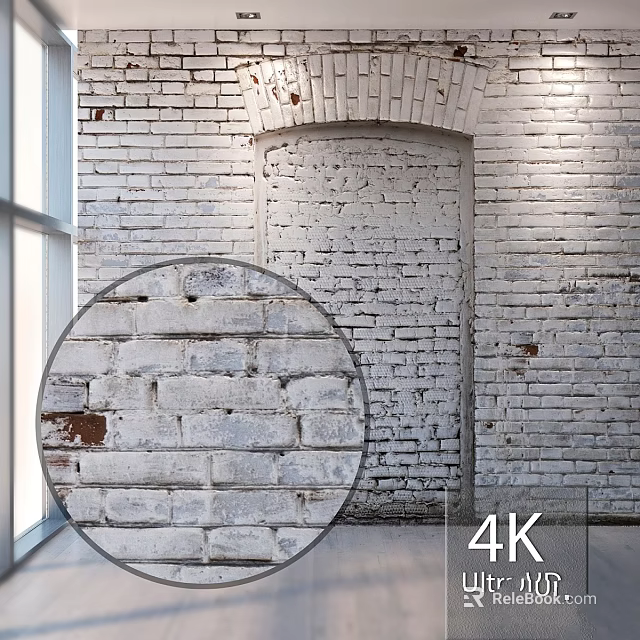 Detailed White Brick Wall Texture in 4K Resolution with Natural Light and Window View 3d model 