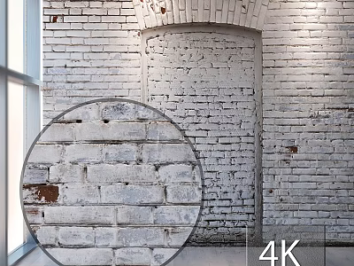 Detailed White Brick Wall Texture in 4K Resolution with Natural Light and Window View 3d model