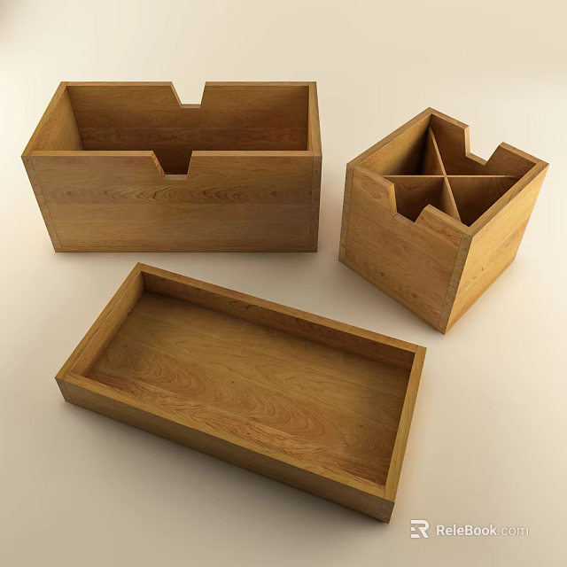 Durable Wooden Storage Boxes with Different Compartment Designs for Organizing Household Items 3d model 
