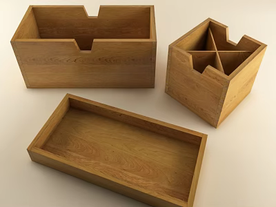 Durable Wooden Storage Boxes with Different Compartment Designs for Organizing Household Items 3d model